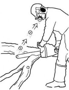 CHAIN SAW BAR SPROCKET PROJECTED INTO CUTTER’S FACE SCREEN