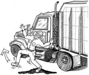 DRIVER SLIPS WHILE EXITING CAB